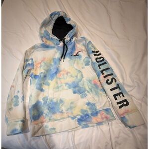 Hollister Blue and Cream Tie-Dye Hoodie